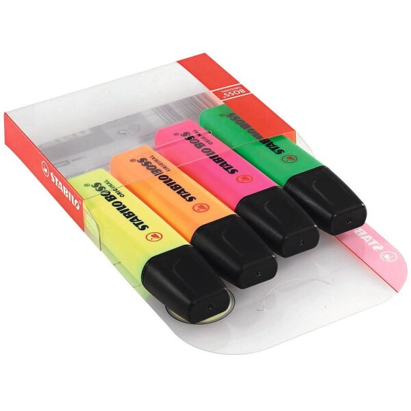STABILO® 70/4 Textmarker - BOSS ORIGINAL - 4er Pack - gelb, orange, grün, pink