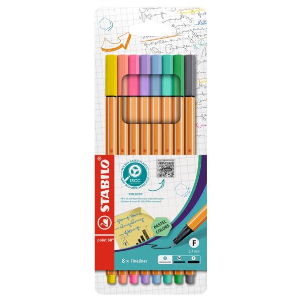 STABILO® 88/8-01 Fineliner point 88® Etui - 8er Etui - Pastellfarben