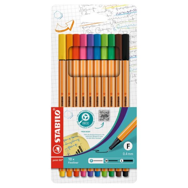 STABILO® 8810 Fineliner point 88® Etui - 10er Pack - Standardfarben