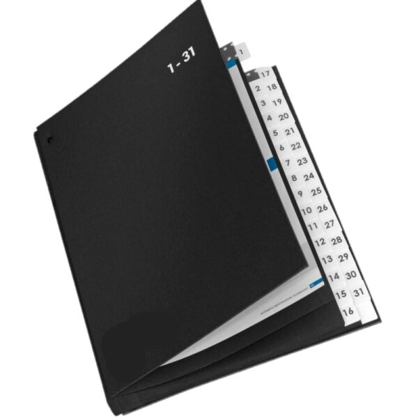 Pultordner Hartpappe - 1 - 31, 32 Fächer, Farbe schwarz